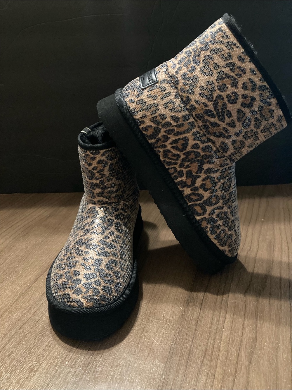 Leopard Sequin Women’s Winter Boots - Black & Tan